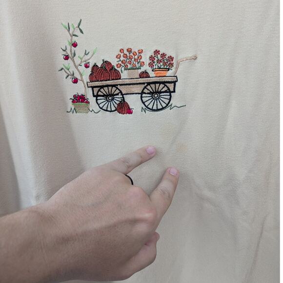 Mountain Lake Fall Shirt XL Pumpkin Cart Embroidered Top Long Sleeve Tee Cottage - Picture 6 of 6